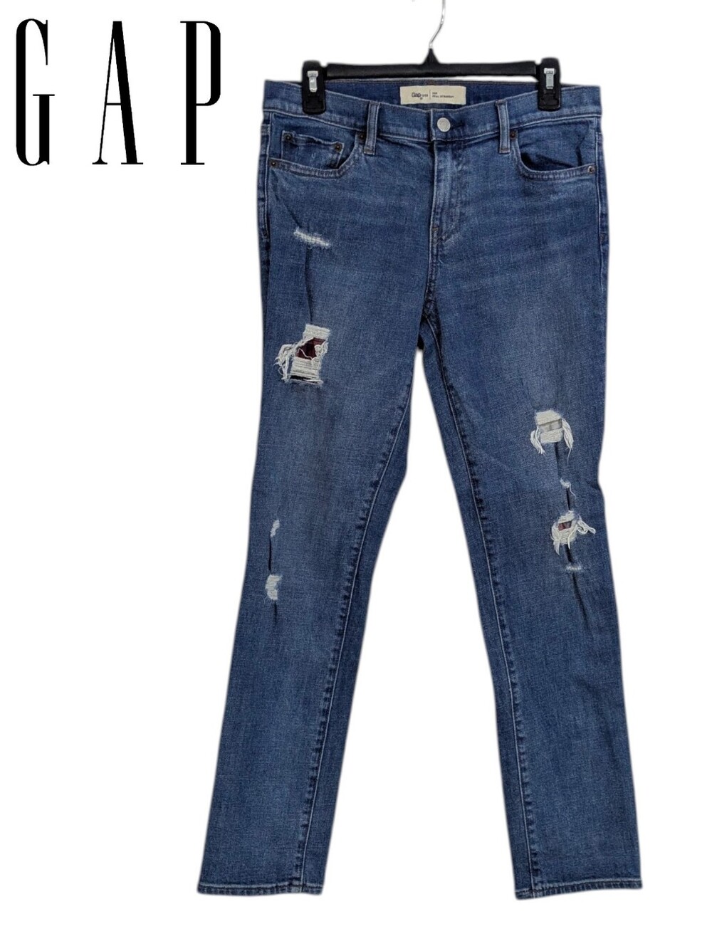 Gap Real Straight Ripped Jeans With Flannel Patch - Size 29R / 29 Womens